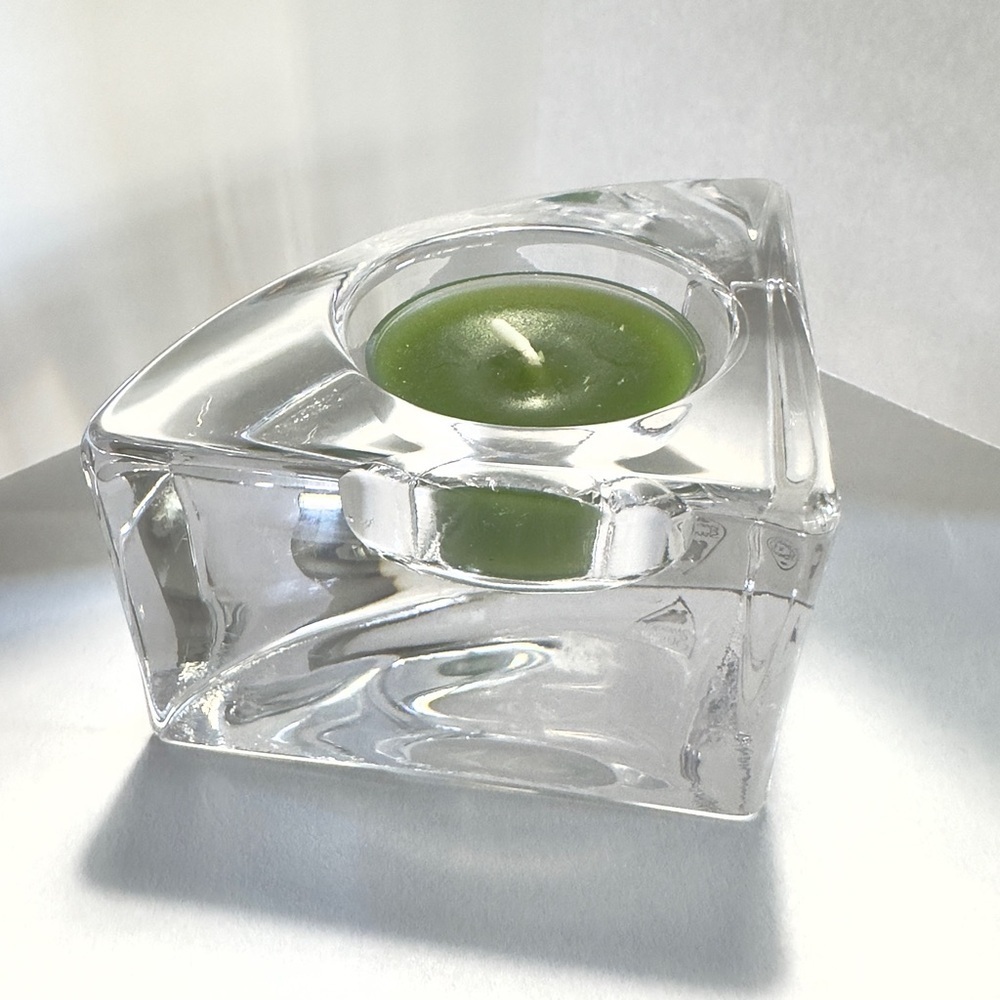 Orrefors Quartet Single Tea Light Candle Holder Clear Glass Sweden Triangle 1lb